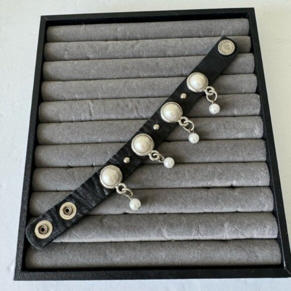 LEATHERROCK Bracelet LR Leather Genuine Leather W Faux Pearl Embellishment Black - Picture 6 of 16